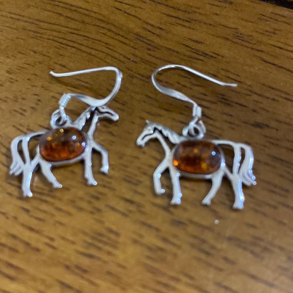 unbranded Jewelry - Amber Sterling Silver Horse Dangle Pierced Earrings